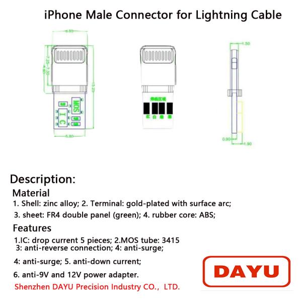 5ic Iphone Male Connector 2 Pin Solder For Charging Lightning Cab