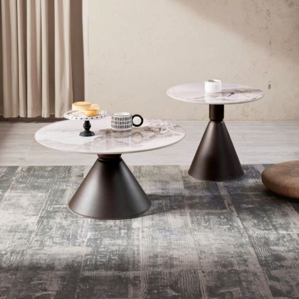 Nordic-Style Round Console Table Sturdy and Durable Metal with Sintered Stone Top Small Coffee Table for Home Office