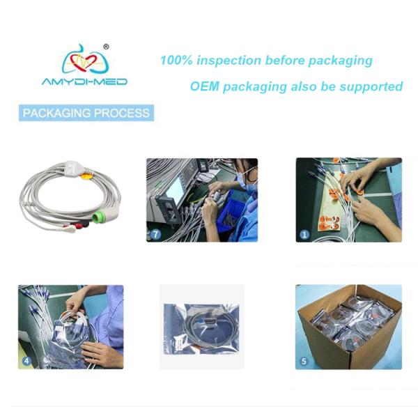 11Pin GE V100 Solar 8000 Dash1000 ECG Cable Electrode Snaps Plug TPU Cable 2.4M Cable 0.9m Leads