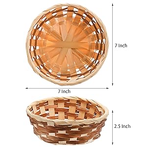 Round Gift Baskets, Bamboo Small Bread & Fruit Baskets, 7" Woven Bread Roll Baskets, Food Serving Baskets, Food Storage Basket For Kitchen Restaurant