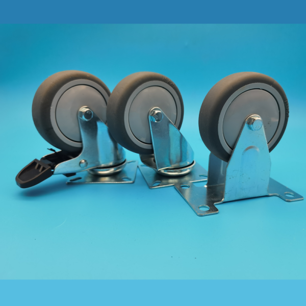 Tpr Wheels Light Industrial Medium Duty Casters Rubber Core Castors 3" Lockable Rigid Swivel For Assembly Lines Transport Carts