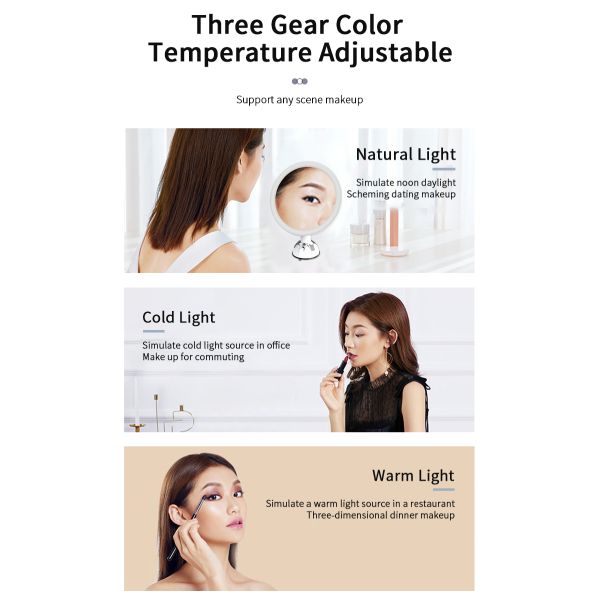 Custom 10X Magnification LED Light Travel-Friendly Foldable Makeup Mirror 360 Degree Adjustable New Desktop Cosmetic Mirror