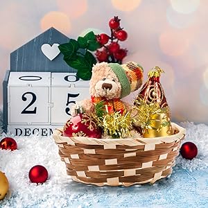 Round Gift Baskets, Bamboo Small Bread & Fruit Baskets, 7" Woven Bread Roll Baskets, Food Serving Baskets, Food Storage Basket For Kitchen Restaurant