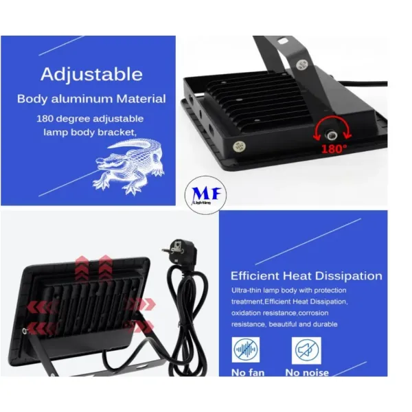 Highly Efficient 50W IP66 Non-Dimmable 180° Adjustable UVA 395-400nm LED Party Entertainment UV Curing Flood Light for Fast Resin Ink Curing