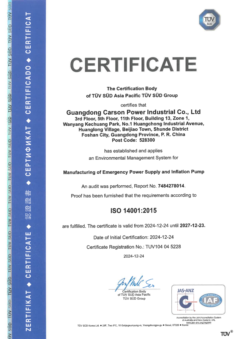 Zhongshan Chuangneng New Energy Co., Ltd Certifications
