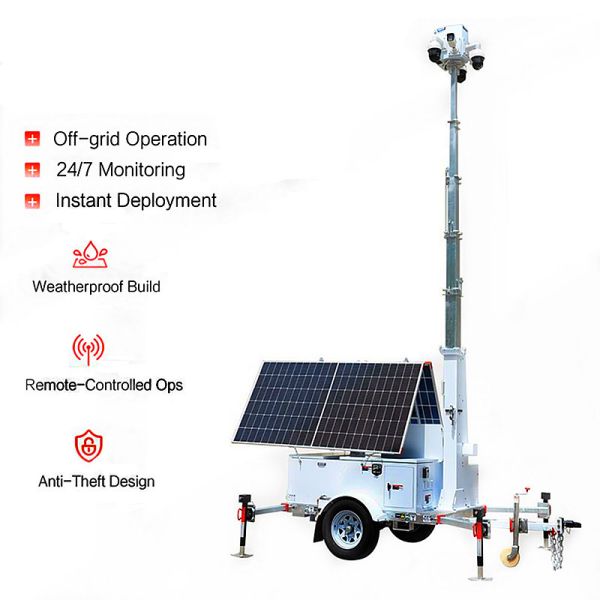 Solar Surveillance Tower Internet Connectivity Solar Powered Generator Trailer Mounted Lighting Tower