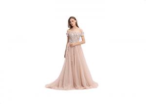 China Off The Shoulder Long Bridesmaid Dresses , Pink Lace Beaded Modern Bridesmaid Dresses on sale