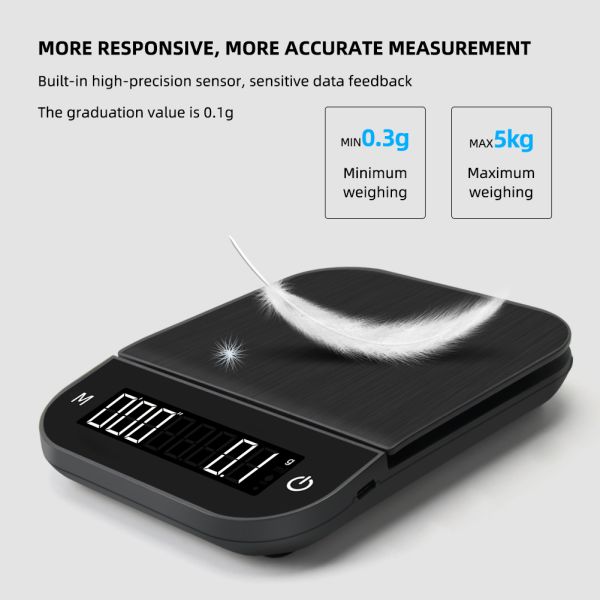 3kg/5kg Capacity 0.1g Precision Coffee Weighing Scale with LCD Display Digital Kitchen Scale