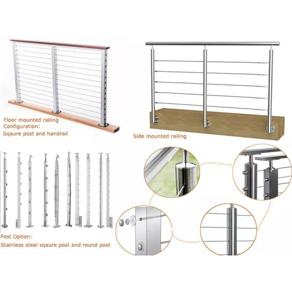 Ocean Handrail Terrace Balcony Railing , Outdoor Handrail Wire Cable Railings