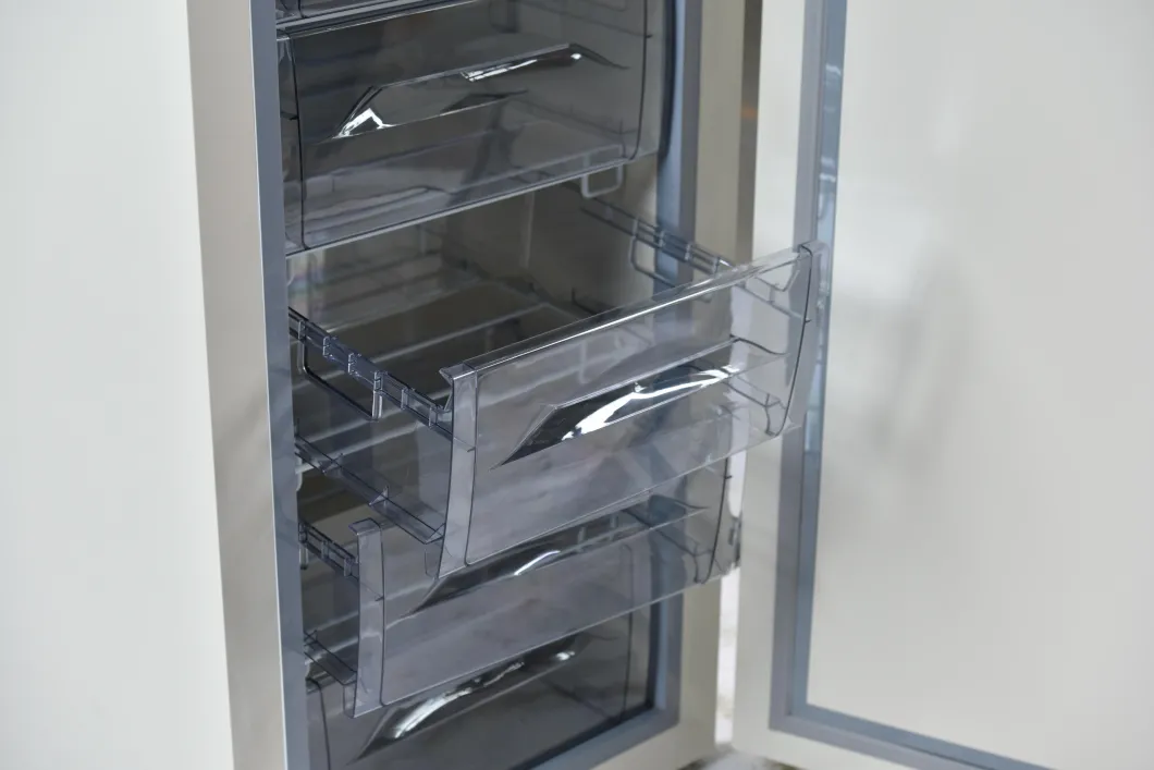 Energy Saving -40 Degrees 278L spayed steel Upright Medical Deep Freezer with ABS drawers