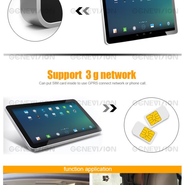 10.1inch Taxi Headrest Android Media Player DC input Remote Managing Advertising Player with 3G/4G, USB in front