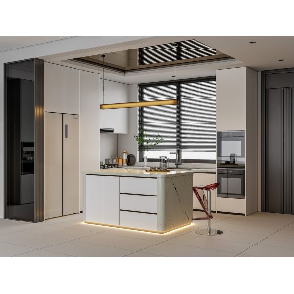 Cocina White Shaker Modular Kitchen Cabinets / Pre Fab Kitchen Cabinets With Quartz Stone Counter