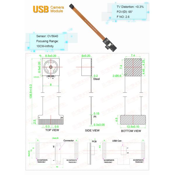5MP OV5640 USB Board MIPI MJPEG 1080p Separate Camera Module