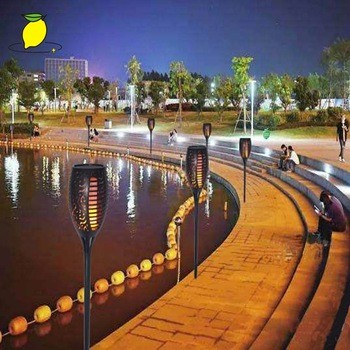 Black 1W LED Flickering Flame Solar Lights For Park Decoration Automatic On Dusk