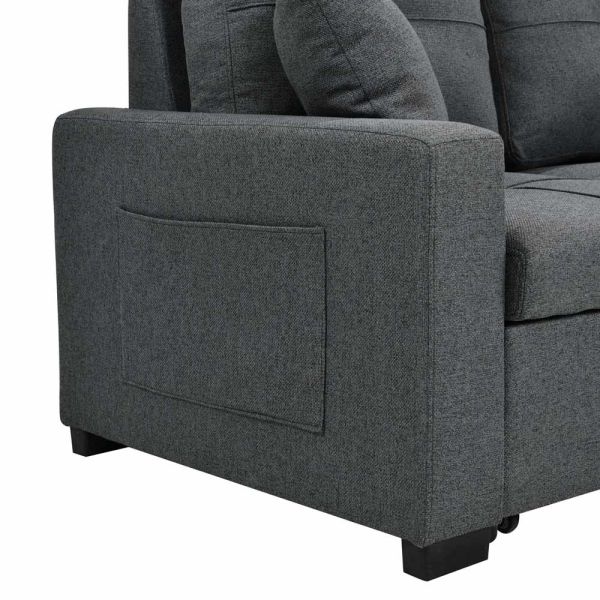 L-Shaped Reversible Sectional Sleeper Sofa with Pull-Out Bed and Storage, Neutral Gray Fabric