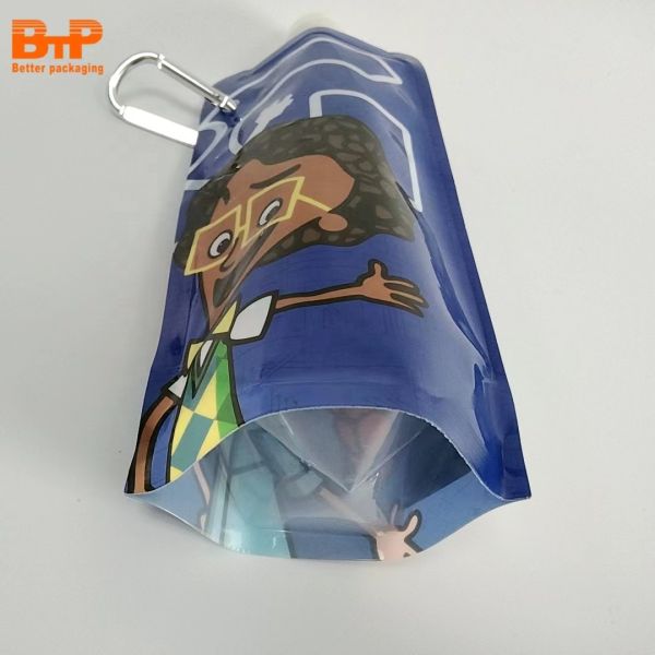 Custom Portable Reusable Plastic Collapsible Storage Foldable Sports Water Bottle Bag With Spout Liquid Food Packaging Bag