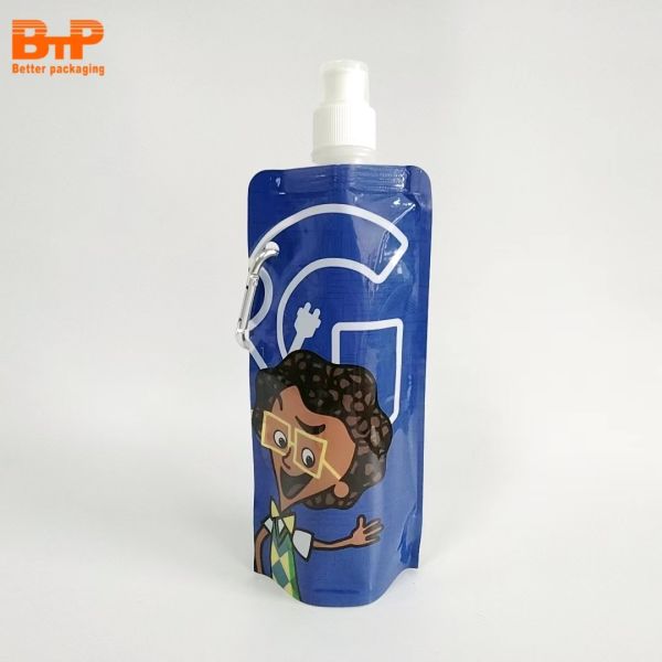 Custom Portable Reusable Plastic Collapsible Storage Foldable Sports Water Bottle Bag With Spout Liquid Food Packaging Bag