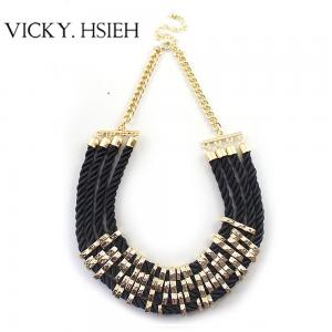 Buy cheap VICKY.HSIEH Gold Tone 4 Layer Rope Metal Link Black Choker Necklace product