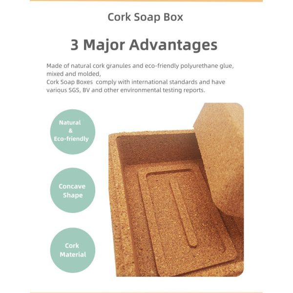 Rectangular Cork Soap Box Case Holder With Lid Easy To Dry Durable