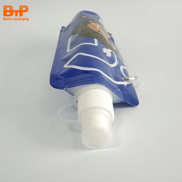 Custom Portable Reusable Plastic Collapsible Storage Foldable Sports Water Bottle Bag With Spout Liquid Food Packaging Bag