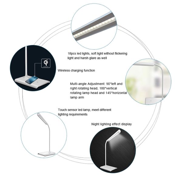 Office LED Touch Desk Lamp , Pure White LED Light Table Lamp With USB Charging Port