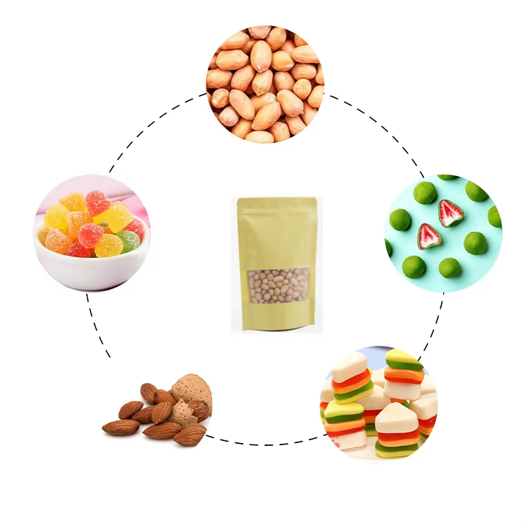 Recyclable brown kraft paper bags with transparent Windows for self-sealing and quick transportation of pizza, sushi and pet food