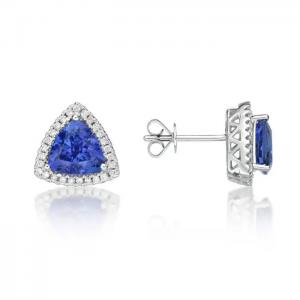 Buy cheap 925 Sterling Silver Solitaire Blue Tanzanite Earrings Jewelry CZ Tiny Classic Trillion Cut Tanzanite Stud Earrings product