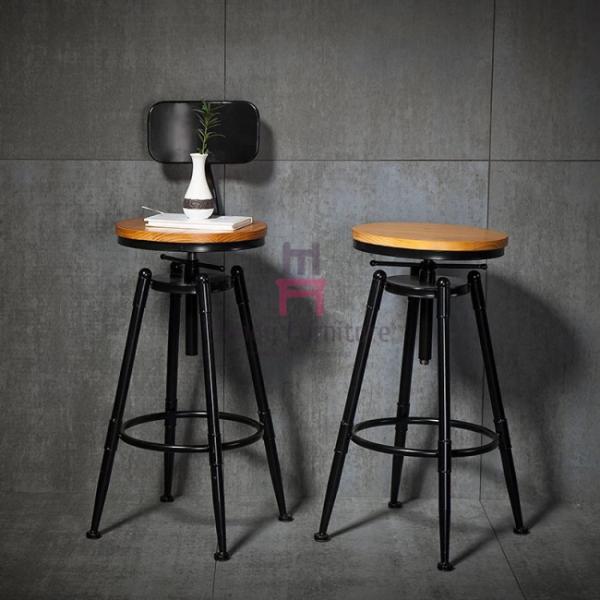 Loft Style Adjustable Metal Restsaurant Bar Stools Wood / Leather Seats Bar Chair