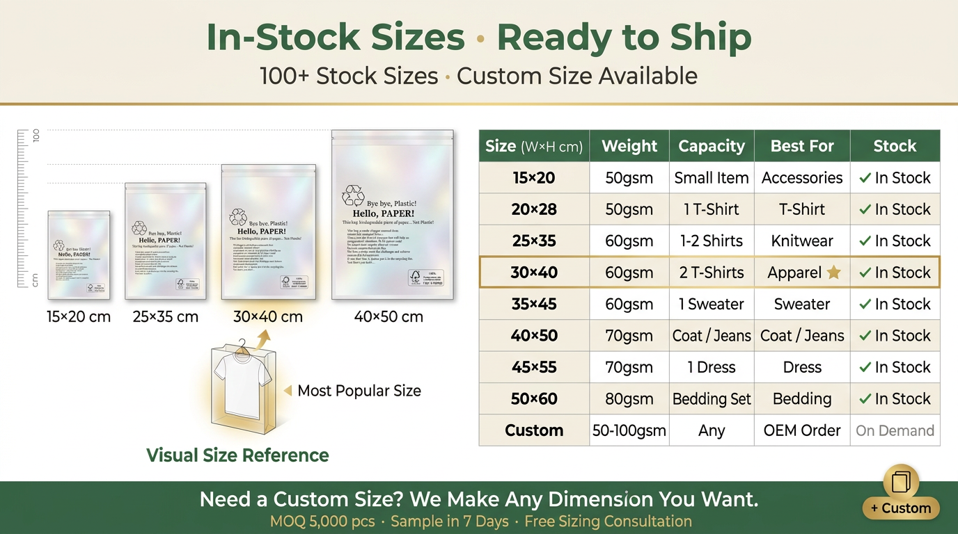 Green Packaging Glassine Bag Apparel Eco-Friendly Zero Plastic Clothing EU Compliant Garment Pouch for Certified Recyclable USA