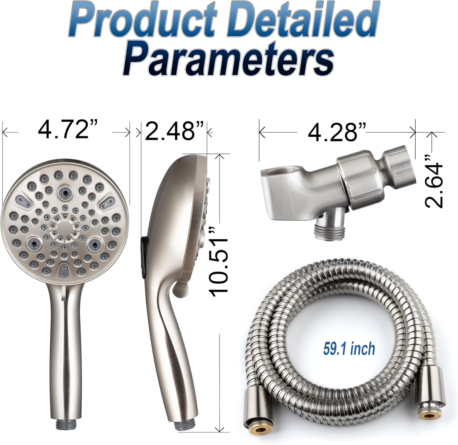 High-Pressure Handheld Shower Head With 9 Spray Settings, 69-Inch Flexible Hose With Adjustable Bracket, Brushed Nickel Finish
