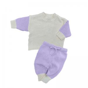 China Custom Knitted 2 Piece Set 100% Cotton Baby Color Block Relaxed Fit With Drawstring Knit Pants Toddler Sleep Wear on sale