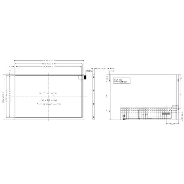 10.1 Inch HD TFT LCD Display Resolution 1280x800 TFT Capacitive Touch Screen