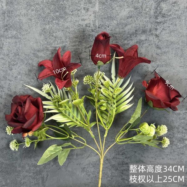 Simulated Flowers European Rose Lily Combination Bouquet Wedding Home Decoration Decoration Cross border Fake Flower Ornament