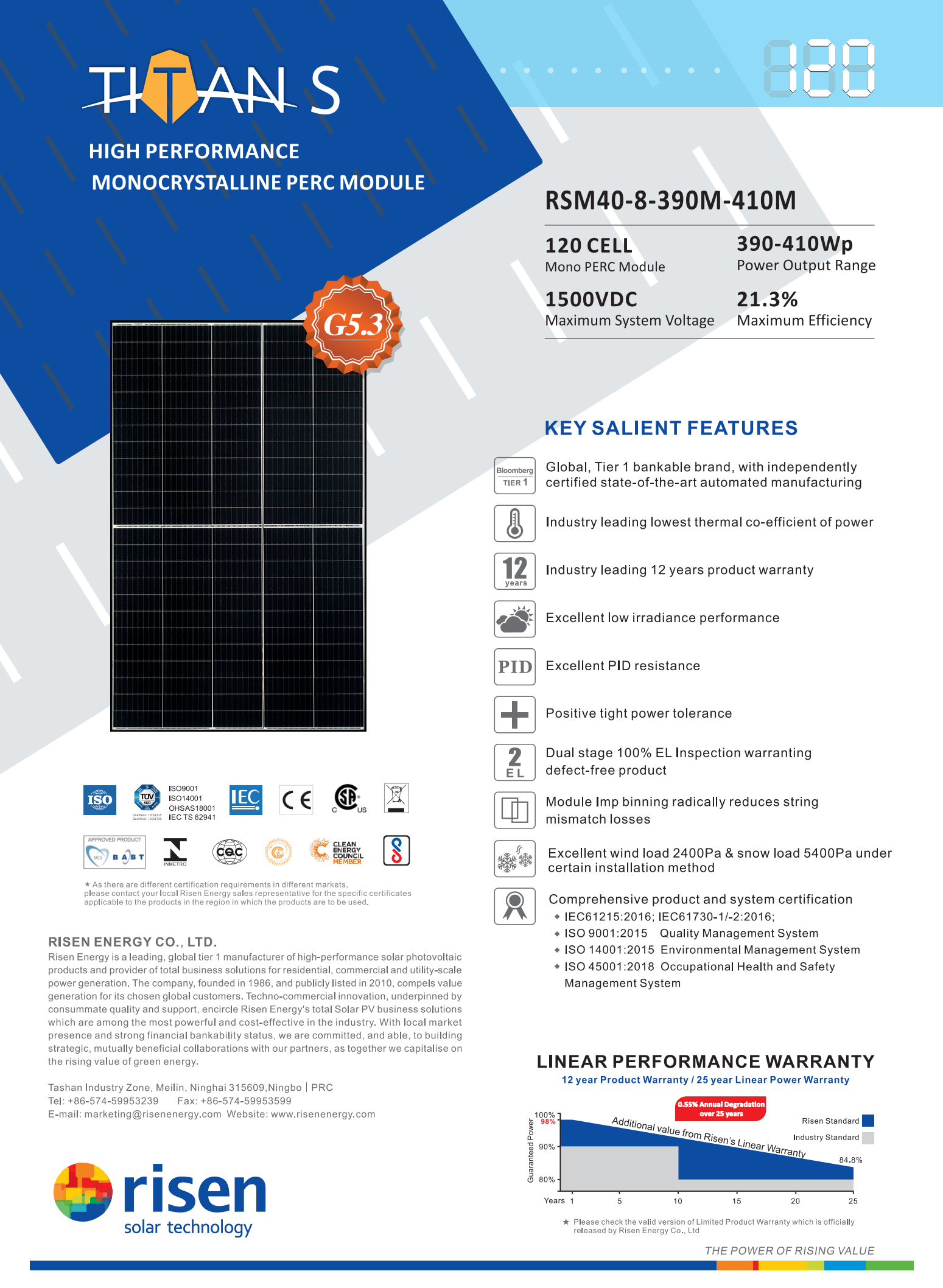 Risen Mono Perc Module Solar Panel 390w 395w 400w 405w 410w Monocrystalline Solar Panel Wholesale Balkonkraftwerk 600 800w