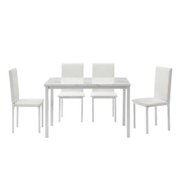 41.8" W Table Five Piece Dining Room Table And Chair Set Marble Top