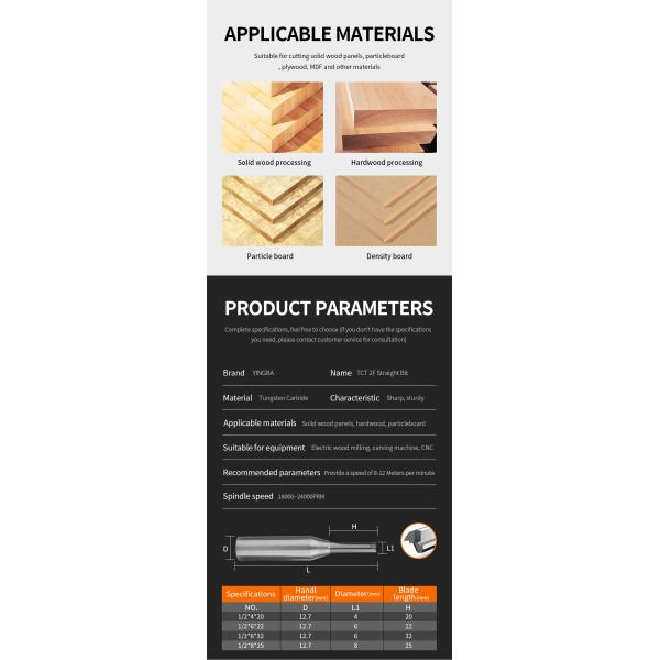 Customized Cheap Price 1/2 12mm Shank TCT Two-Edged Straight Bit Router for CNC Wood Working Cutting Bit