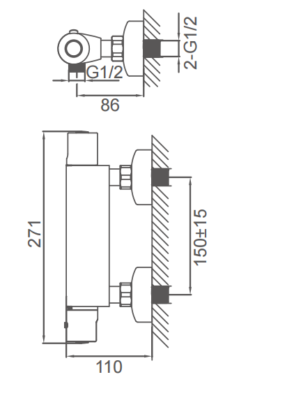 271mm Thermostatic Bath Shower Mixer Taps Wall Mounted Constant Temperature