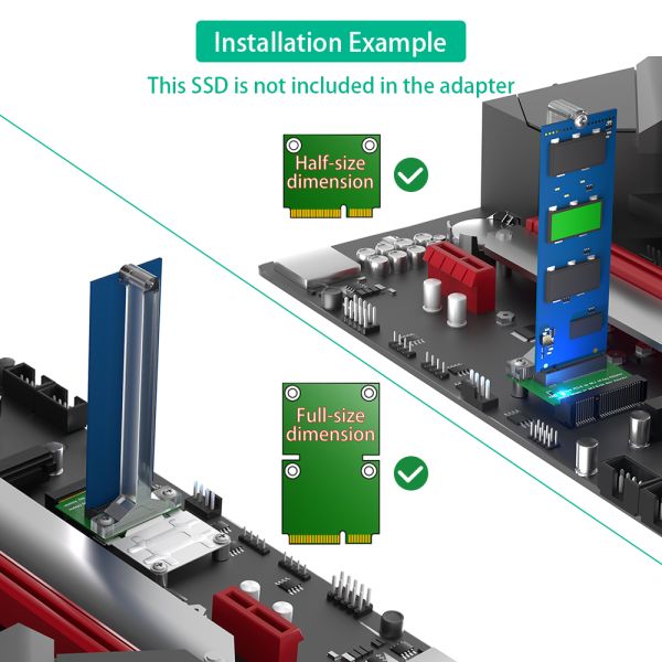 M.2 NGFF Nvme SSD/ B+M Key SATA Bus SSD to Mini PCI-E Adapter (Vertical Installation) for 2280 Type SSD