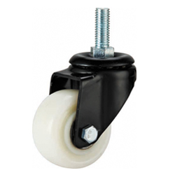 light duty 2" threaded stem white PP caster with brake black lacquer plated little kingkong castor