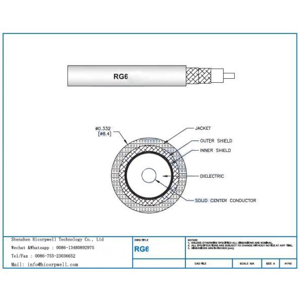 Black RG59/U RG6/U RG11/U Coaxial Cable for Video Applications