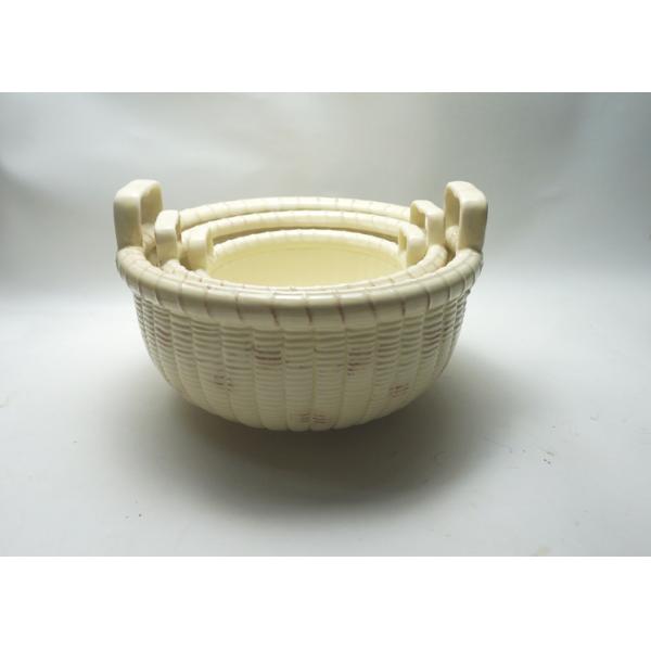 Dolomite Ceramic Houseware Ceramic Nesting 3 Embossed Basket Bowl With Ear