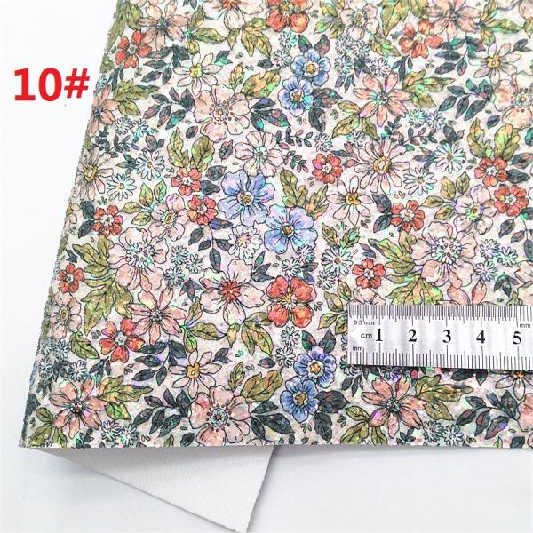Shiny Spring Flower Printed Glitter Cotton Velvet Bottom PU Leather Fabric