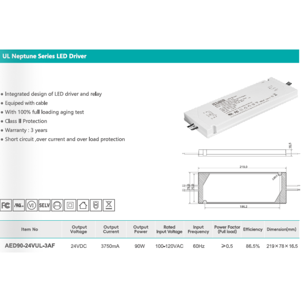 Letaron US 24V 90W Mirror Light LED Driver Integrated Relay Control with Cables
