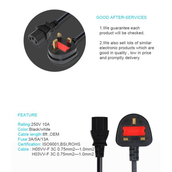 1.5m 3 Pin 2 Ac Power Cord Cable For Kettle Pc Computer BS 1363