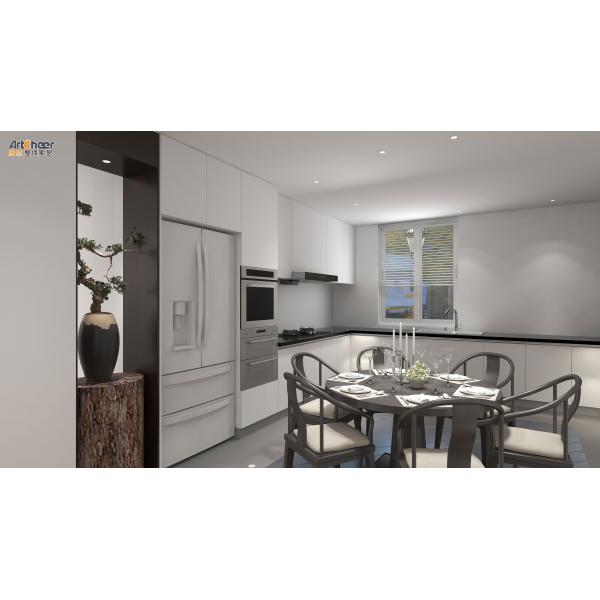 Durable Prefabricated Solid Wood Shaker Style Kitchen Cabinets With Radius Beveled Edge Countertop
