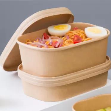 Biodegradable Food Containers Lunch Box Rectangular Rectangle White Disposable Kraft Paper Bowl