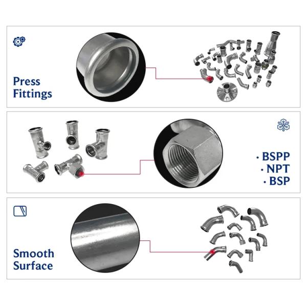 1''-8'' Stainless Steel 304 Press Fitting with Female Connection Compatibility