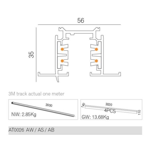 Dimmable Aluminium LED Track Lights 3 Phase Rail Track Lighting 5 Years Warranty