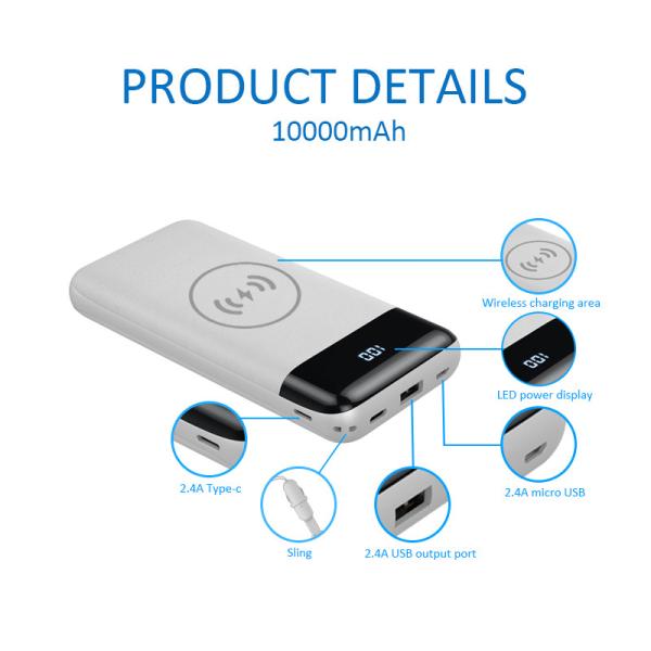 Dual Outputs 255g 138mm Wireless Charging Power Bank