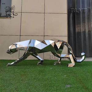 China Polish Modern Life Size Stainless Steel Animal Sculpture Geometric  Leopard Statue on sale